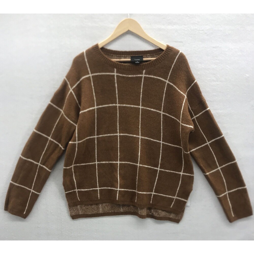 Lumiere Womens Oversized Sweater Size Small Brown Check Boyfriend Soft Cozy